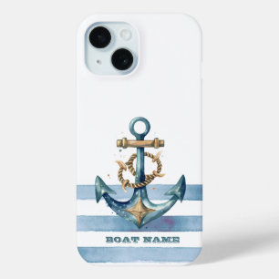 Aquarel Scheepsanker Lichtblauwe Strepen iPhone 15 Case