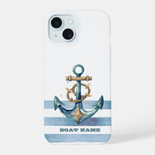 Aquarel Scheepsanker Lichtblauwe Strepen iPhone 15 Case