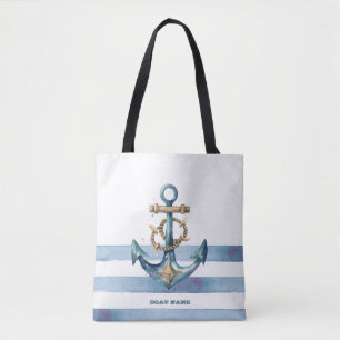 Aquarel Scheepsanker Lichtblauwe Strepen Tote Bag