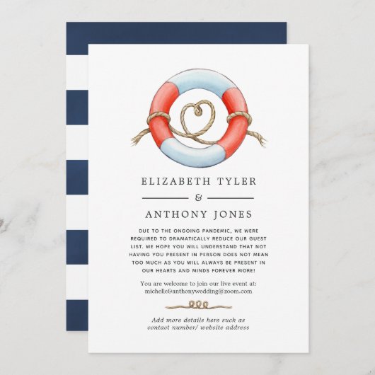 Aquarel Scheepvaart Bruiloft Gereduceerde Gastlijs Aankondiging (Voorkant / Achterkant)