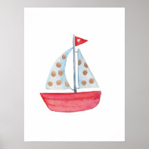 Aquarel Scheepvaart Oceaan Zeilboot Babykamer Deco