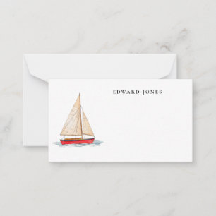 Aquarel Scheepvaart Rode Boot Klein Notitiekaartje