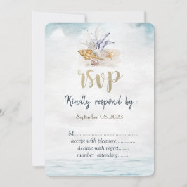 Aquarel Schelpen, Zeewedding RSVP  Kaart