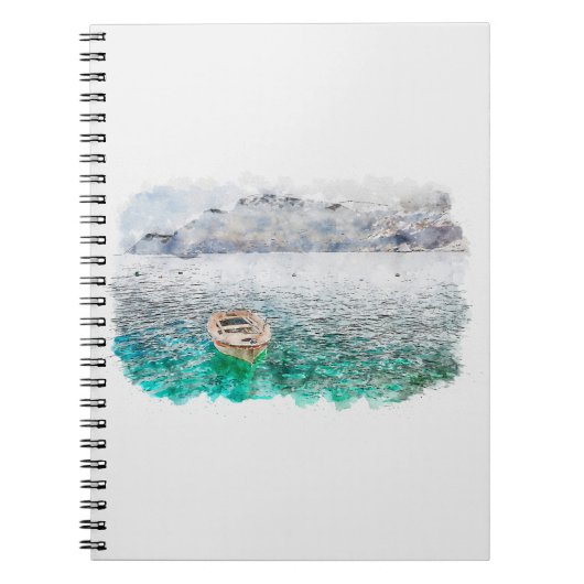 Aquarel schets kunst. Zeezicht van Santorini eilan Notitieboek (Voorkant)