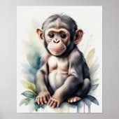 Aquarel Schilderij Baby Chimpansee Kledingkamer 5: Poster (Voorkant)
