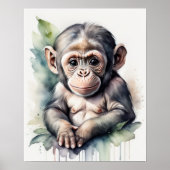 Aquarel Schilderij Baby Chimpansee Kraamkamer 5:4 Poster (Voorkant)