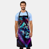 Aquarel Schilderij Blauw Paarse Leeuw Schort (Gedragen)