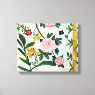 AQUAREL SCHILDERIJ - Bloemen en Vlinders Canvas Afdruk