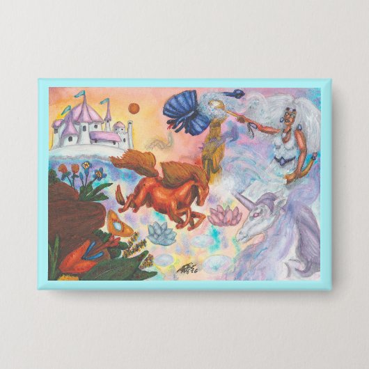 Aquarel Schilderij Eenhoorn Opal Fee Draak Vuurpaa Button (Voorkant)