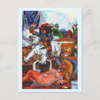 Aquarel Schilderij Eros rijdt Aurora Leeuwin Droom Feestdagenkaart