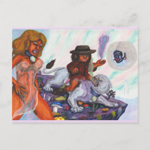 Aquarel Schilderij Eros rijdt op Aurora Leeuwin Li Feestdagenkaart
