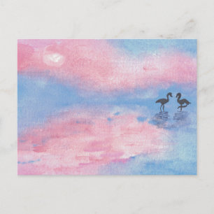 Aquarel schilderij flamingo's / Pastel ansichtkaar Briefkaart