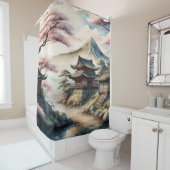 Aquarel Schilderij Oud Japans Dorp Douchegordijn (In situ)