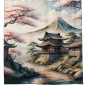 Aquarel Schilderij Oud Japans Dorp Douchegordijn (Voorkant)