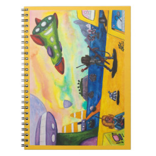 Aquarel Schilderij Ruimteschip Planeet Ruimtehaven Notitieboek