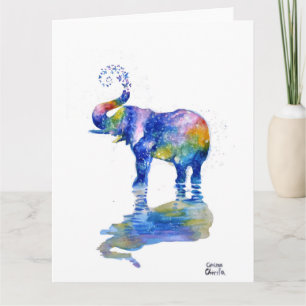 Aquarel schilderij van een gelukkige olifant kaart