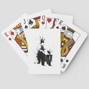 Aquarel schilderij van een skunk pokerkaarten
