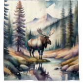 Aquarel Schilderij van Eland in Bos Douchegordijn (Voorkant)