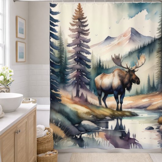 Aquarel Schilderij van Eland in Bos Douchegordijn