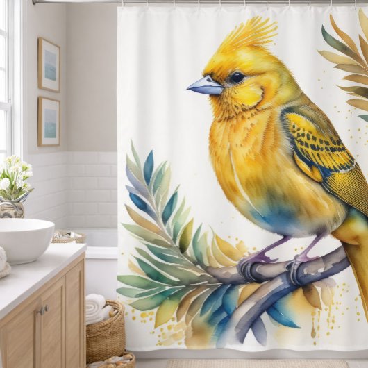 Aquarel Schilderij van Gele Vogel Douchegordijn