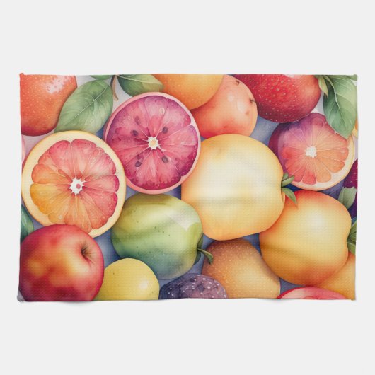 Aquarel Schilderij van Gevarieerd Fruit Theedoek (Horizontaal)