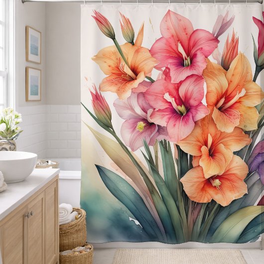 Aquarel Schilderij van Gladiolen Douchegordijn