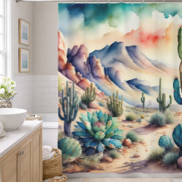 Aquarel Schilderij van Landelijk Landschap Woestij Douchegordijn