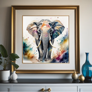 Aquarel Schilderij van Olifant 1:1 Poster