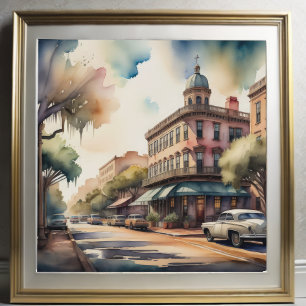 Aquarel Schilderij van Oude Savannah Georgia Poster