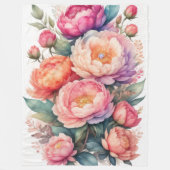 Aquarel Schilderij van Roze Pioenrozen Fleece Deken (Voorkant)