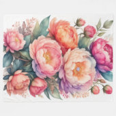 Aquarel Schilderij van Roze Pioenrozen Fleece Deken (Voorkant (Horizontaal))