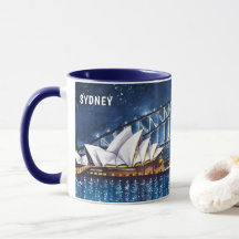 Aquarel Schilderij van Sydney bij Nacht Gezichten 