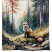 Aquarel Schilderij van Vos in Bos Douchegordijn (Voorkant)