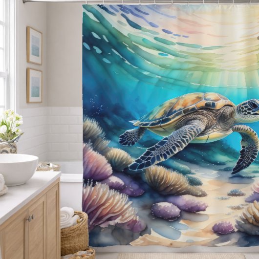 Aquarel Schilderij van Zeeschildpad Douchegordijn