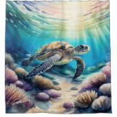 Aquarel Schilderij van Zeeschildpad Douchegordijn (Voorkant)