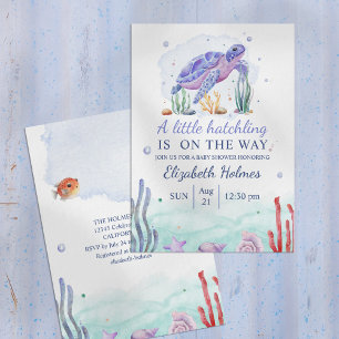 Aquarel Schildpad Zeedieren Baby Shower Uitnodigin Kaart