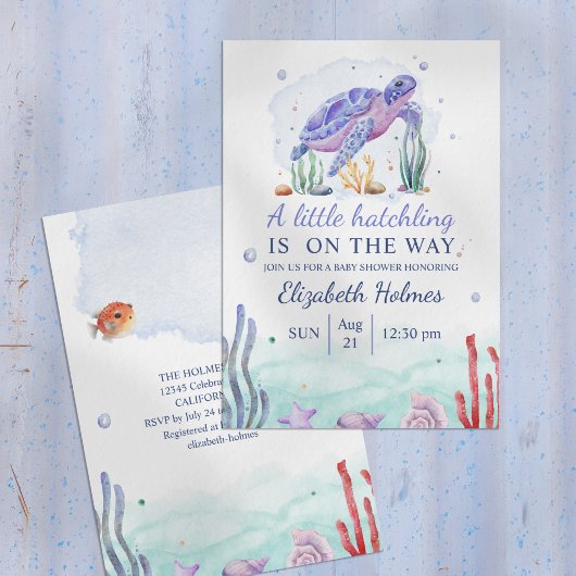 Aquarel Schildpad Zeedieren Baby Shower Uitnodigin Kaart