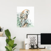 Aquarel Schuuruil Vogel Wilde Natuur Kunst Poster (Thuiskantoor)