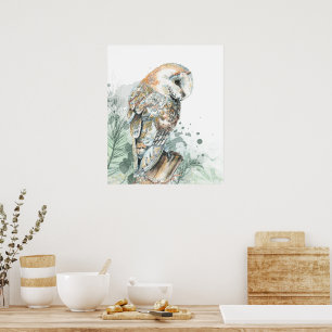 Aquarel Schuuruil Vogel Wilde Natuur Kunst Poster