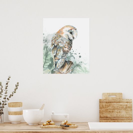 Aquarel Schuuruil Vogel Wilde Natuur Kunst Poster (Keuken)