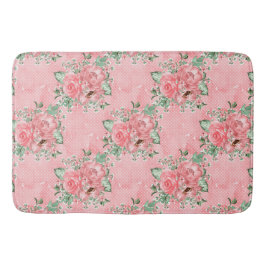 Aquarel Shabby Chic Roze Rozen en Stippen Badmat