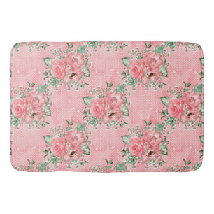 Aquarel Shabby Chic Roze Rozen en Stippen Badmat