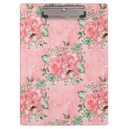 Aquarel Shabby Chic Roze Rozen en Stippen Klembord