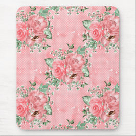 Aquarel Shabby Chic Roze Rozen en Stippen Muismat