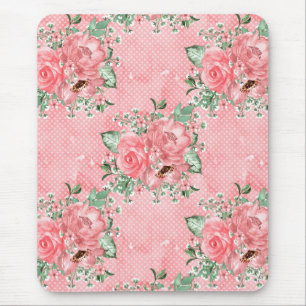 Aquarel Shabby Chic Roze Rozen en Stippen Muismat
