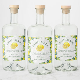 Aquarel Siciliaanse Citroenen Thuisgemaakte Limonc Likeurfles Etiket