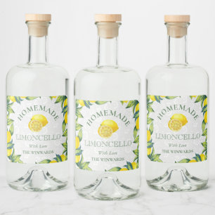 Aquarel Siciliaanse Citroenen Thuisgemaakte Limonc Likeurfles Etiket