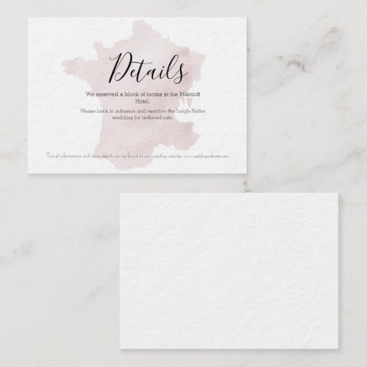 Aquarel Silhouet Frankrijk Huwelijksdetailkaart Informatiekaartje (Voorkant / Achterkant)