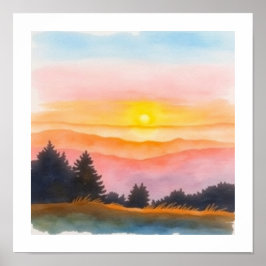 Aquarel SIMPLE Zonsondergang Kunstposter Poster