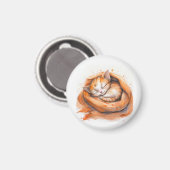 Aquarel Slaande Kat, Gezellige Herfst Kunst Magneet (Voorkant / Achterkant)